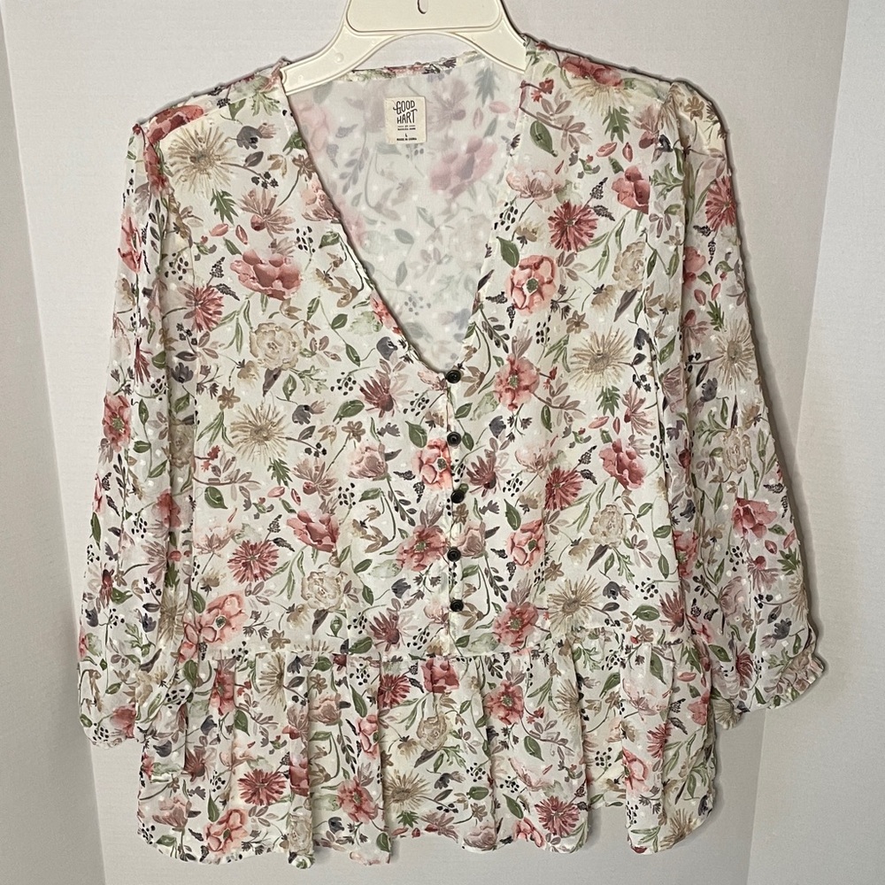 Good Heart Women's Large Floral Peplum  Blouse